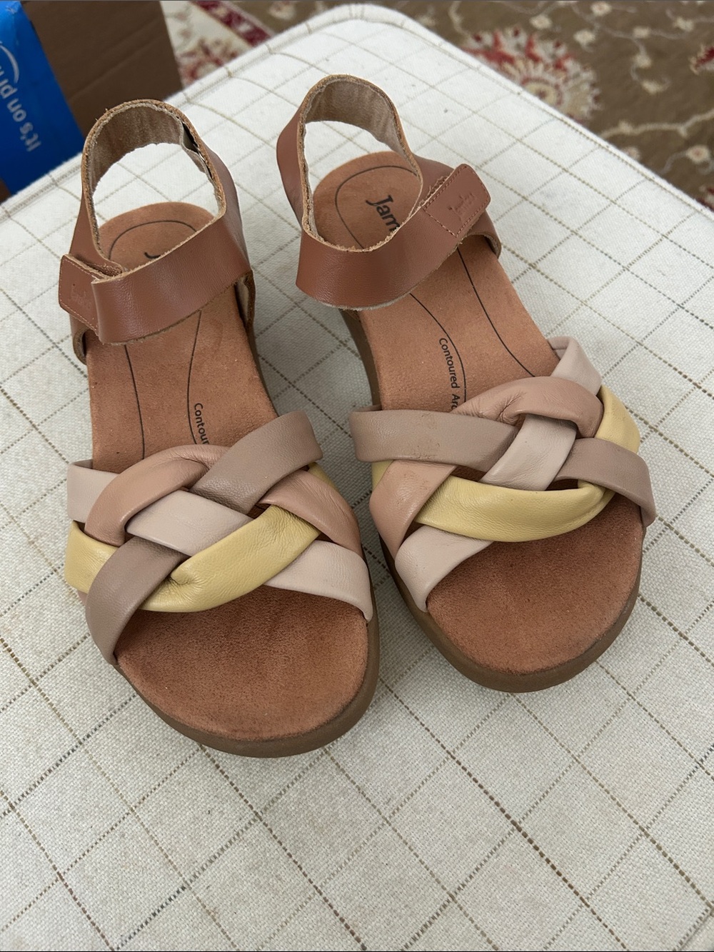 Jambu Women’s Braided Leather Sandals in Tan, Cream & Yellow